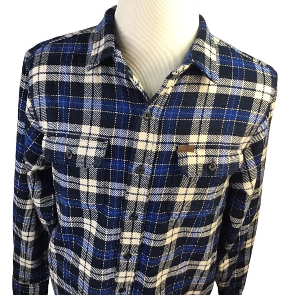 Orvis Big Bear Double Brushed Blue Flannel Heavyweight Shirt Jacket Plaid Medium